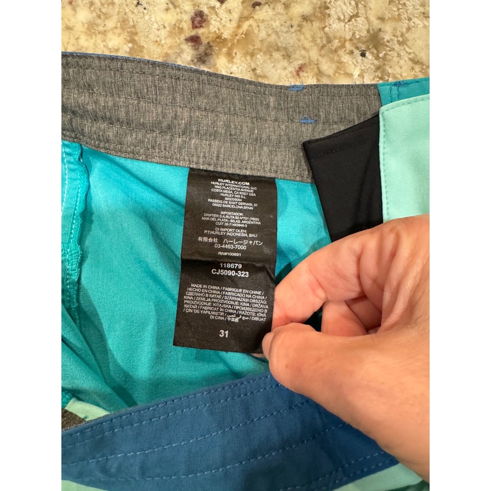 Hurley Phantom Mens 31 Board Shorts Teal Aqua Colorblock CJ5090-323 Surf Trunks - Picture 6 of 11